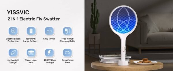 YISSVIC Electric Fly Swatter 4000V Bug Zapper Racket - Image 2