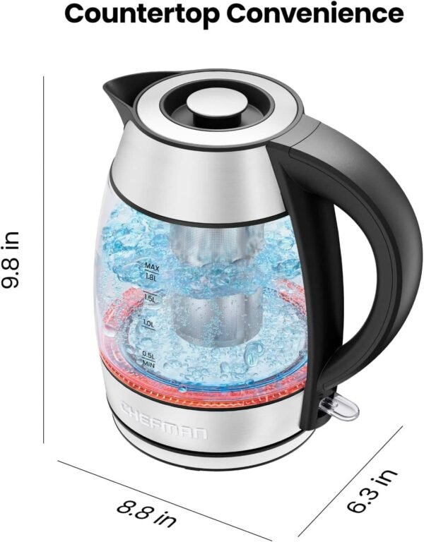 Chefman 1.8L 1500W Glass Electric Kettle with Tea Infuser - Image 3
