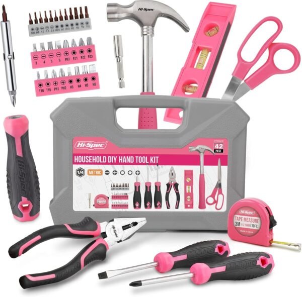 Hi-Spec 42pc Pink Household DIY Tool Set